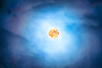 Wall Mural - night view at the full moon through moving blue clouds