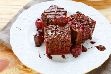 Canvas Print - chocolate brownies with cherries