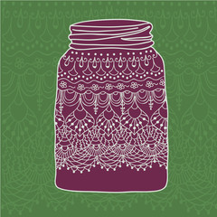 Pink jar with doodle lace