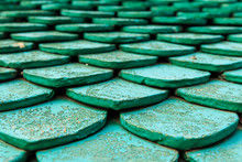 Close Up Old Green Roof Tiles