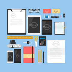 Flat mock up template for business workplace and branding design