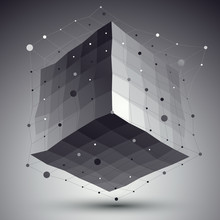 Abstract Deformed Vector Monochrome Cube With Lines Mesh Placed