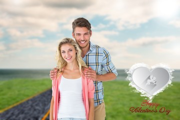 Poster - Composite image of attractive young couple smiling at camera