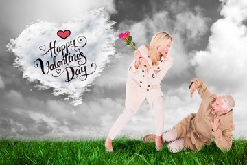 Aufkleber - Angry woman attacking partner with rose bouquet