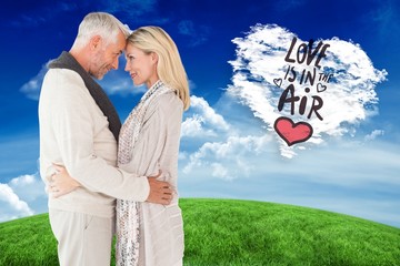 Aufkleber - Composite image of happy couple standing and hugging