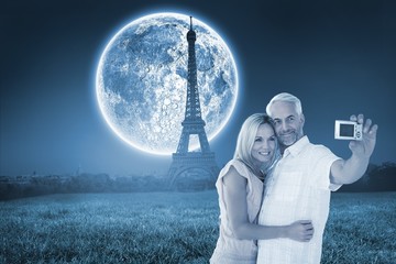 Aufkleber - Composite image of happy couple posing for a selfie