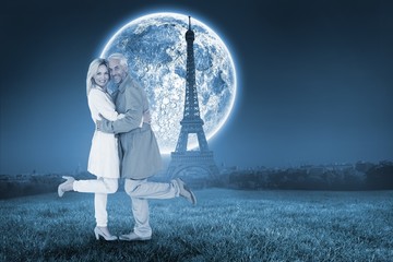 Aufkleber - Composite image of happy couple posing in trench coats