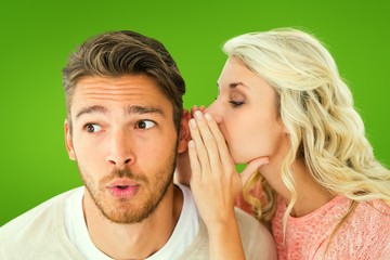 Poster - Attractive blonde whispering secret to boyfriend