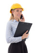 © Di Studio - pretty business woman architect in builder helmet talking by pho