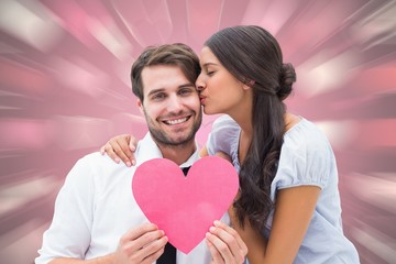 Poster - Pretty brunette giving boyfriend a kiss