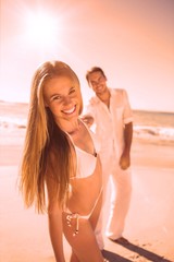 Aufkleber - Blonde smiling with boyfriend holding her hand