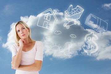 Poster - Composite image of serious blonde thinking with hand on chin