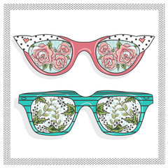 Vintage sunglasses with cute floral print for him and her.