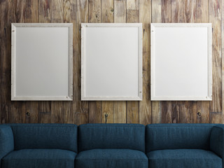 mock up white poster on wooden wall