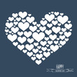 Heart shape from white hearts on dark blue background.