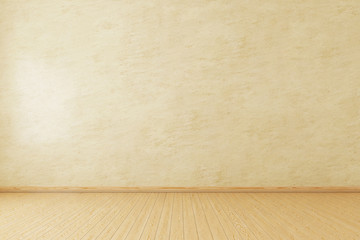 Empty room with stucco wall and wooden floor