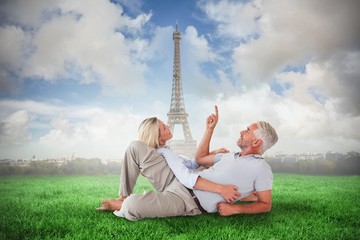 Aufkleber - Composite image of smiling couple lying and looking up