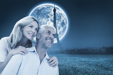 Aufkleber - Composite image of smiling couple embracing and looking