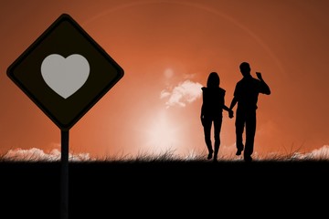 Aufkleber - Composite image of happy couple walking holding hands