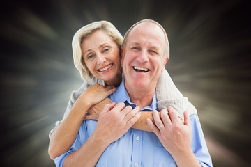 Poster - Happy mature couple embracing smiling at camera