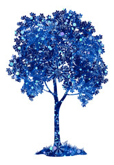 Fototapete - Chestnut blue tree with Christmas snowflakes