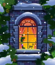 Winter Window And Spruce