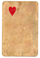 Wall Mural - lonely red heart symbol on old playing card paper background