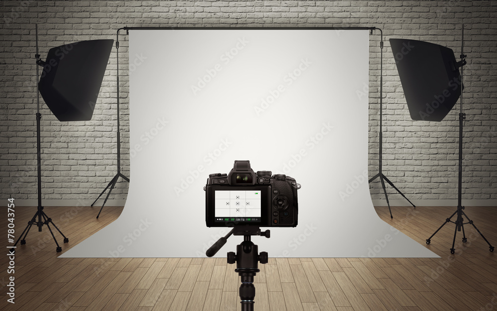 Photo studio light setup with digital camera - obrazy, fototapety, plakaty 