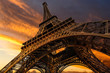 Super wide shot of Eiffel Tower under dramatic sunset