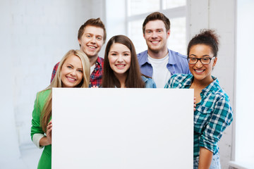 Wall Mural - group of students at school with blank board