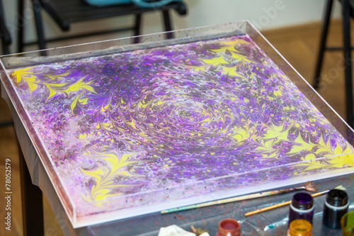 Fotografija Basin with special water for marbling, Ebru painting