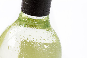 Close up bottle of chilled white wine