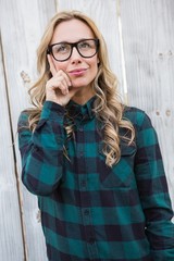 Poster - Pretty blonde thinking with on head