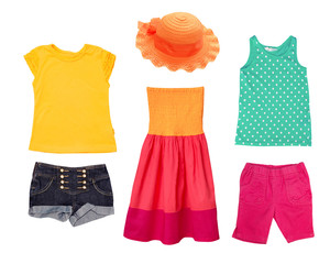 Wall Mural - Bright summer fashion kid girl clothing.