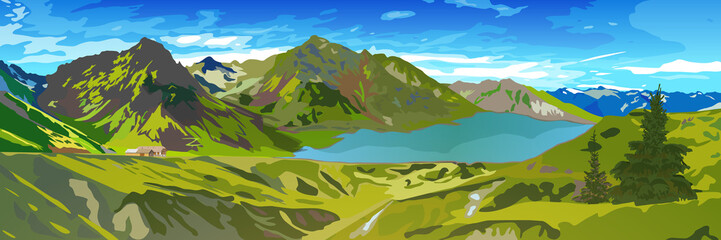 Wall Mural - Mountains and lake