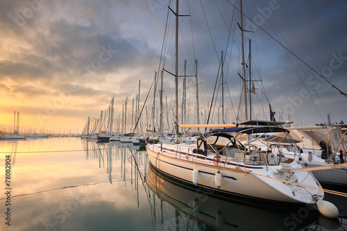 Fototapeta na wymiar Sunset in Alimos marina in Athens, Greece.