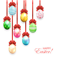 Wall Mural - Decorated Easter eggs with bow