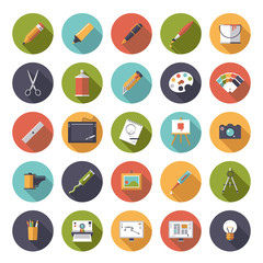 Art and design circular flat icon vector collection