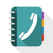 Phone book flat icon with long shadow on white background