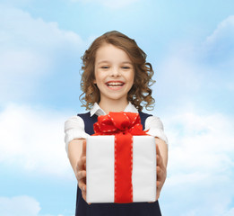 Poster - happy smiling girl with gift box