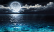 Leinwandbild Motiv romantic and scenic panorama with full moon on sea to night