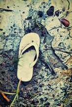 Abandoned Sandal On A Toxic Beach - Retro