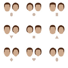 Set Of Flat Face Shape, Vector People Icon, Head Silhouette Type