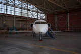 Fototapeta Sawanna - Business jet airplane stays in hangar.