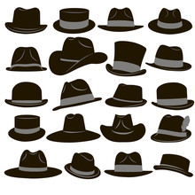 Set Of 20 Icons Of Men's Hats