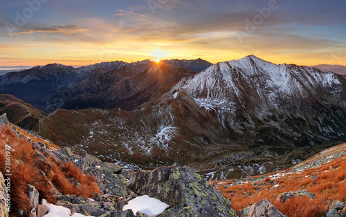 Fototapeta na wymiar Mountain sunset autumn Tatra landscape, Slovakia