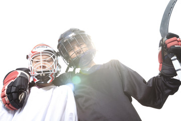 A Portrait of hockey ball player with hockey stick