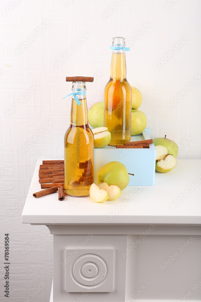 Still life with tasty apple cider and fresh apples