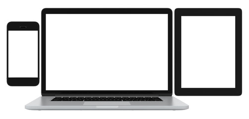 Sticker - blank phone tablet and laptop on white background