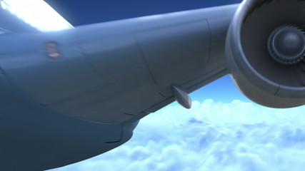 Wall Mural - The airplane flies above the clouds, 3d animation